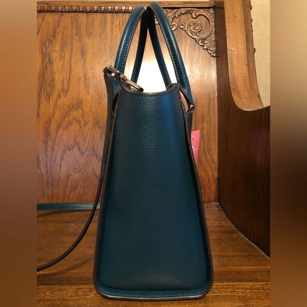 NWT-Kate Spade-Medium Satchel-Scotch Pine-Refined Grain Leather-Strap-$379 - Picture 4 of 14